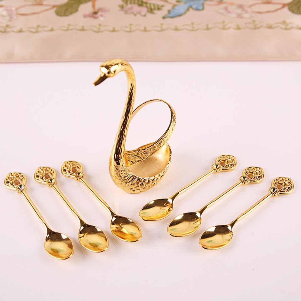 3 Set Swan Base Holder with 18pcs Ice Cream Spoons Teaspoons Coffee Dessert