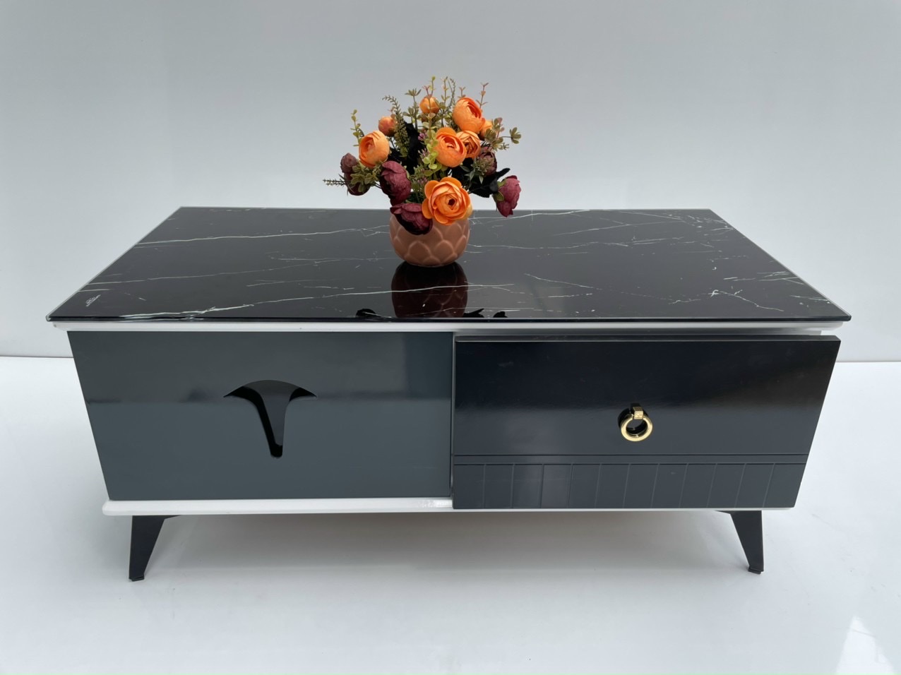 Bàn trà mặt kính vân xám mẫu mới 2023 Juno Sofa KT50x100x45cm