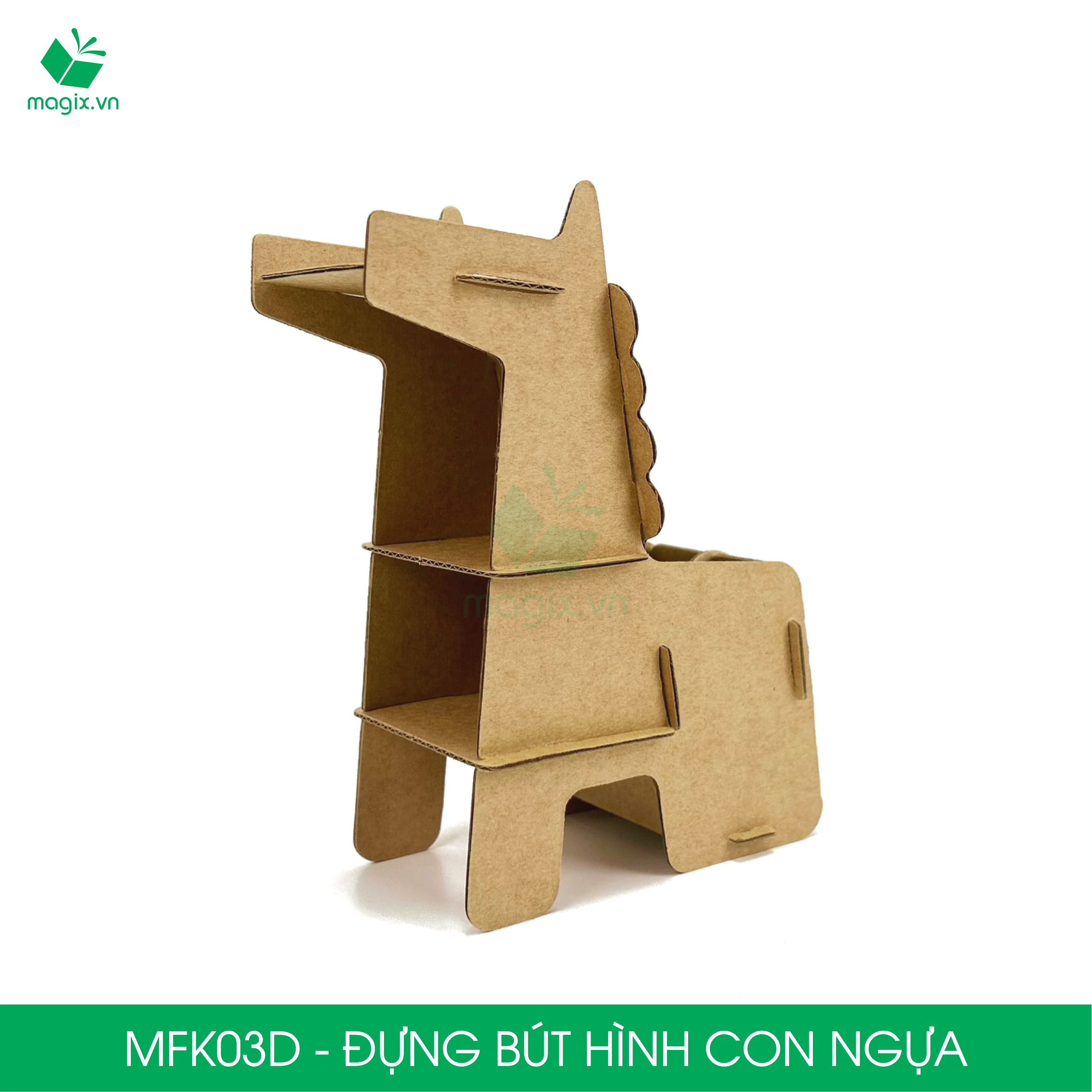 MFK03D - Đựng bút lắp ráp hình con ngựa, đồ đựng bút hình thú bằng giấy carton siêu cứng