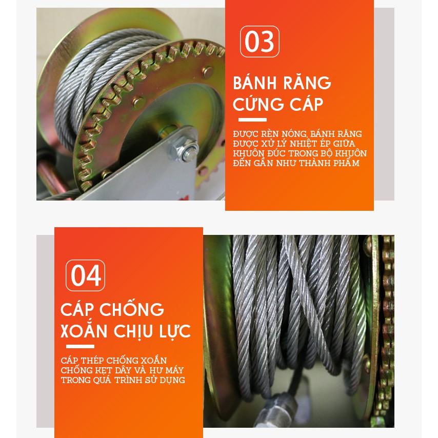 Tời Quay Tay 1000lbs Bánh Răng Đồng Tải Trọng 454 Kg, Cáp 10M (VAT)