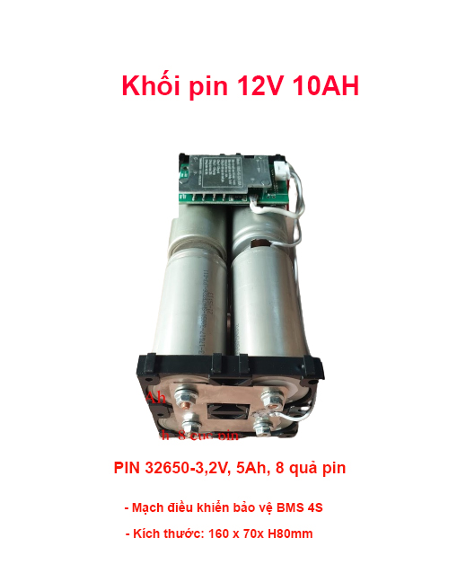 Khối Pin 12v 12Ah, Pin  sắt, 8 viên pin 32650, mạch bảo vệ BMS 4S