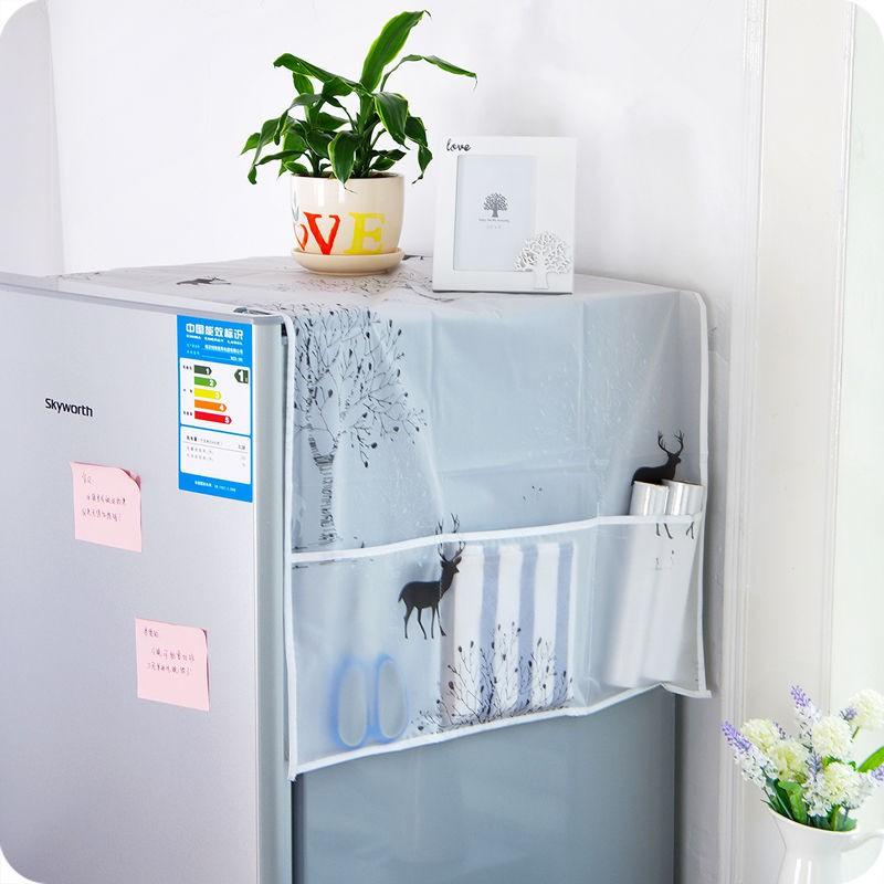 Tấm phủ nóc tủ lạnh chống nước chống bụi trang trí nhà, tấm phủ tủ lạnh có ngăn đựng đồ