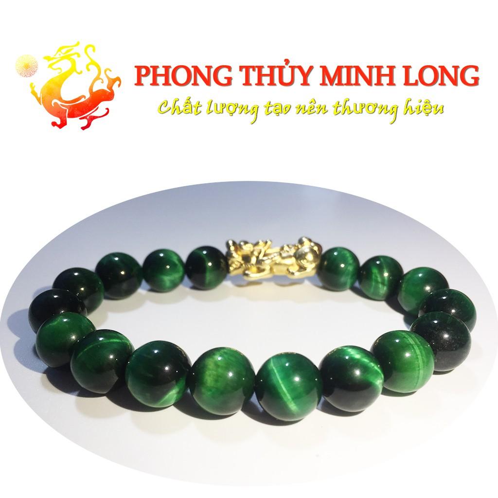 Vòng tay đá Mắt Hổ Xanh Lá chất lượng 5A mix Tỳ Hưu Vàng hợp mệnh Mộc và Hỏa