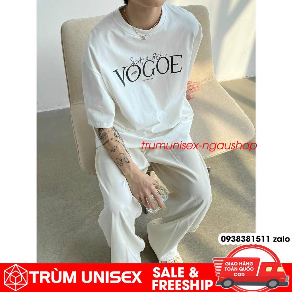 Áo thun unisex áo phông nam rộng VOGOE kèm áo thật vải cotton đen trắng Trùm Unisex