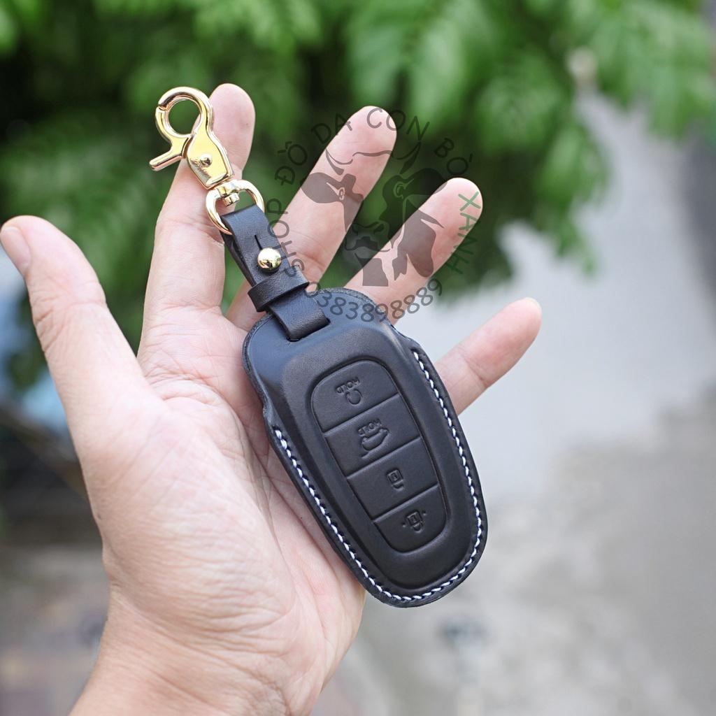 Bao da dành cho Chìa Khoá Ép Phom Hyundai SantaFe 2021, Tucson 2022 allnew handmade da thật 011e