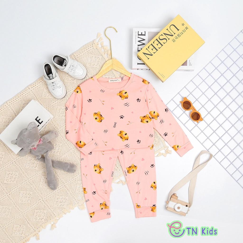 Bộ dài tay thun lạnh in Hổ Minky Mom mềm mịn mát cho bé trai bé gái từ 7-26kg - HÀNG LOẠI 1