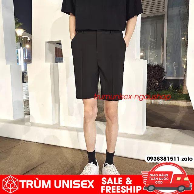 Quần ngắn nam kiểu quần tây phối áo phông nam áo thun form rộng unisex kèm hình thật video Trùm Unisex phillipstore