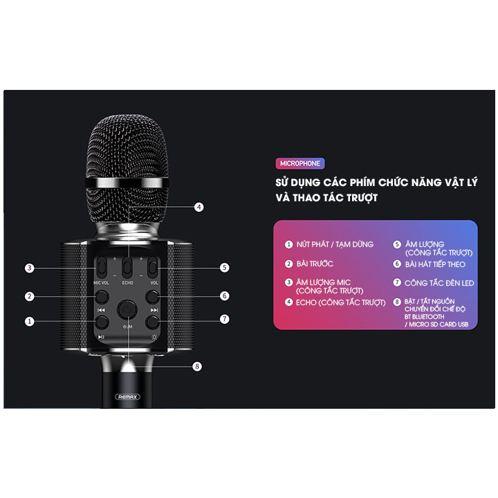 Micro Karaoke Bluetooth Remax K05 tích hợp giá đỡ điện thoại - Hàng nhập khẩu