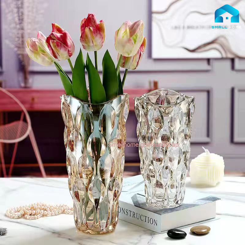 Bình hoa, lọ hoa thủy tinh màu hổ phách, trong suốt, sang trọng phong cách Bắc Âu.