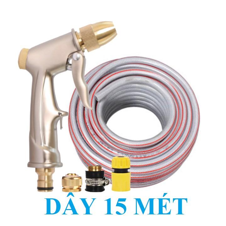 Vòi Xịt️ Bộ dây vòi xịt nước rửa xe, tưới cây , tăng áp 3 lần, loại 15m 206701-1 đầu đồng,cút,nối đồng+ đai