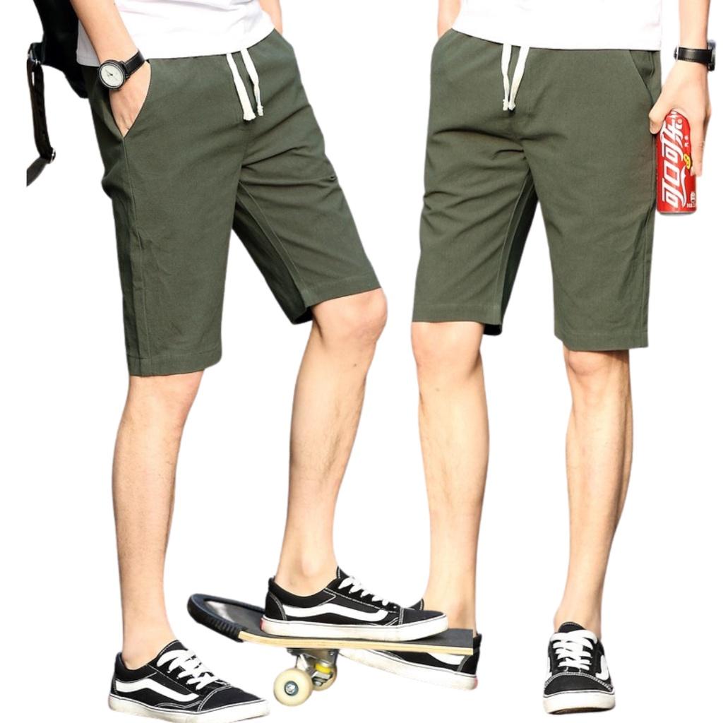 Quần Short Kaki lưng thun nam - Sọt Lững Kiểu Dáng Thể Thao Unisex sáu Màu Đen, Xám.đỏ,rêu.kem,trắng 05x