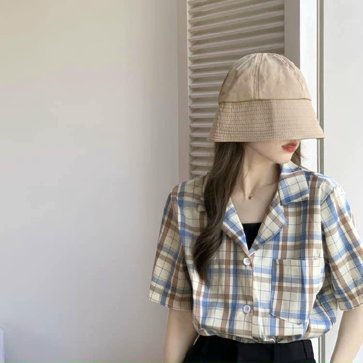 HÀNG CAO CẤP - Áo Sơ Mi Cổ Vest Vintage Nữ  Thun phông cộc tay kẻ sọc caro dáng suông cá tính Ulzzang HOT