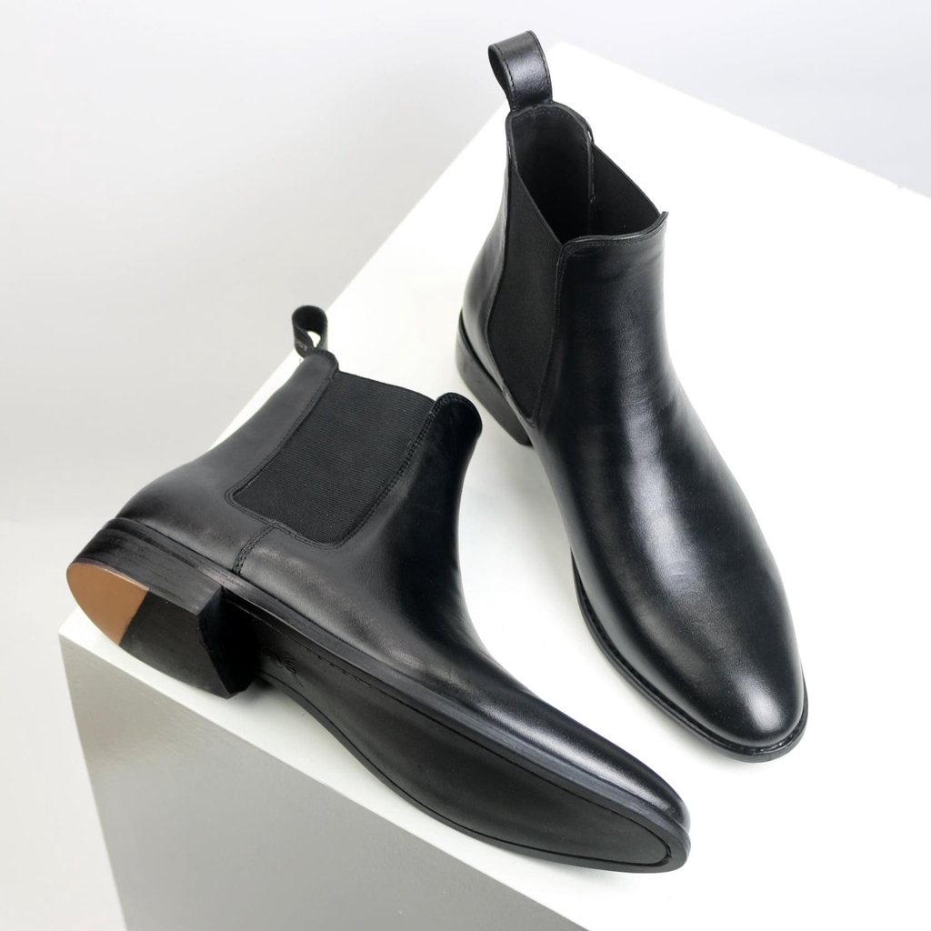 Giày Boots Nam chealse boot Cổ Cao Da Bò Thật đế phip gỗ Cao Cấp, CHELSEA Boot Nam Cổ Cao Phong Cách THE BEATLES Da Thật Mũi Nhọn Đế Phíp Văn Phòng