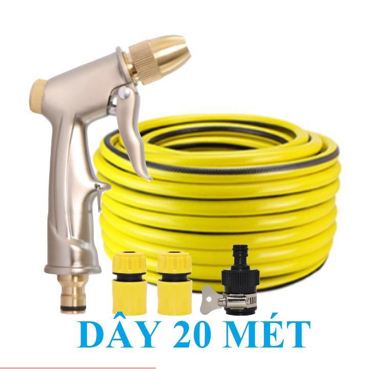 ️ Bộ dây vòi xịt nước rửa xe, tưới cây . tăng áp 3 lần, loại 20m 206701-1 đầu đồng, cút, nối đen