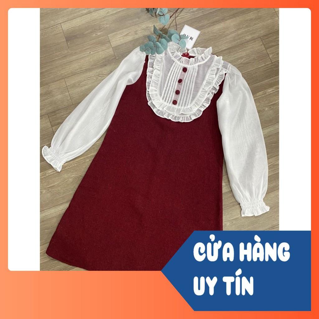 VÁY DẠ ĐỎ PHỐI TRẮNG CÚC BỌC CHO NỮ