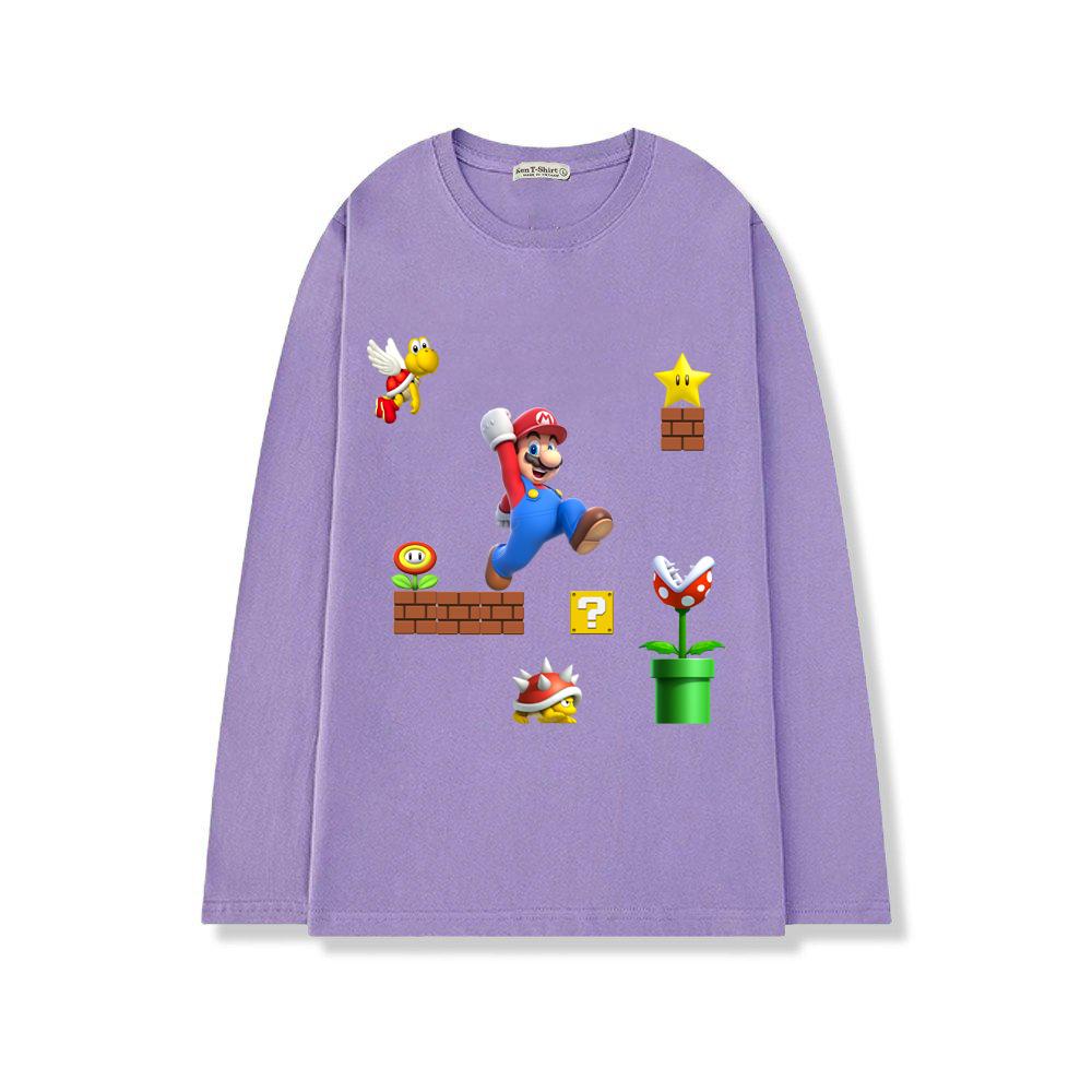 Áo thun tay dài form rộng unisex freesize nam nữ in hình Super Mario game hái nấm BND48