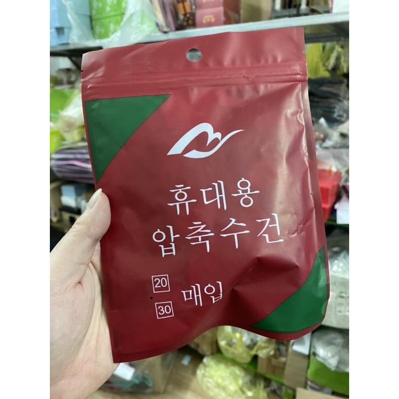 GÓI 20 VIÊN KHĂN GIẤY NÉN HÀN QUỐC DẠNG VIÊN KẸO GÓI ĐỎ