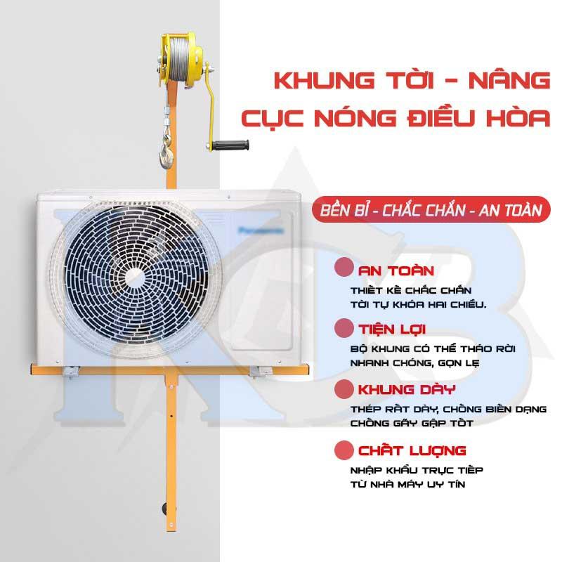 Bộ Cẩu Tời cục nóng điều hòa (Khung + tời quay tay vàng có cáp 1200Lbs (Loại đảo chiều))