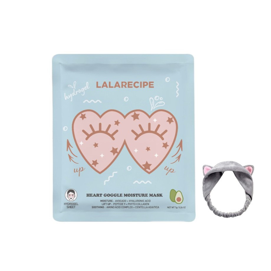 Combo 10 Mặt Nạ Thạch Dưỡng Ẩm &amp; Căng Bóng Da Vùng Mắt, Gò Má LALARECIPE Heart Goggle Moisture Mask 7g + Tặng Kèm 1 Băng Đô Tai Mèo (Màu Ngẫu Nhiên)