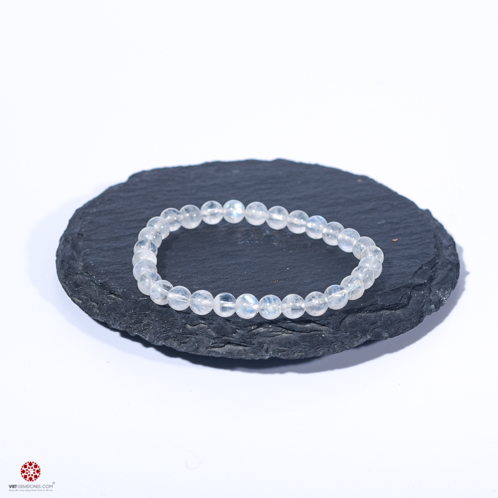 Vòng Tay Phong Thủy đá Mặt Trăng - Moonstones 100% tự nhiên đem lại may mắn, tài lộc, hợp mệnh Kim, Thủy, kích nhiều kích thước lựa chọn | VietGemstones