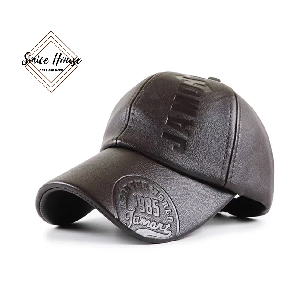 Nón lưỡi trai nam thu đông mũ da retro thời trang cao cấp logo dập nổi dành cho người trung niên có lót nhung/ mũ lưỡi trai chống nắng hợp thời trang kèm hộp đựng - Smice House