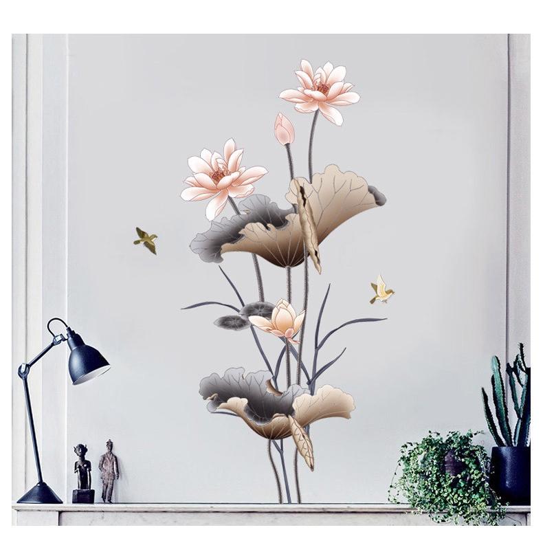 Decal trang trí dán tường - BỤI SEN HỒNG NHẠT TAO