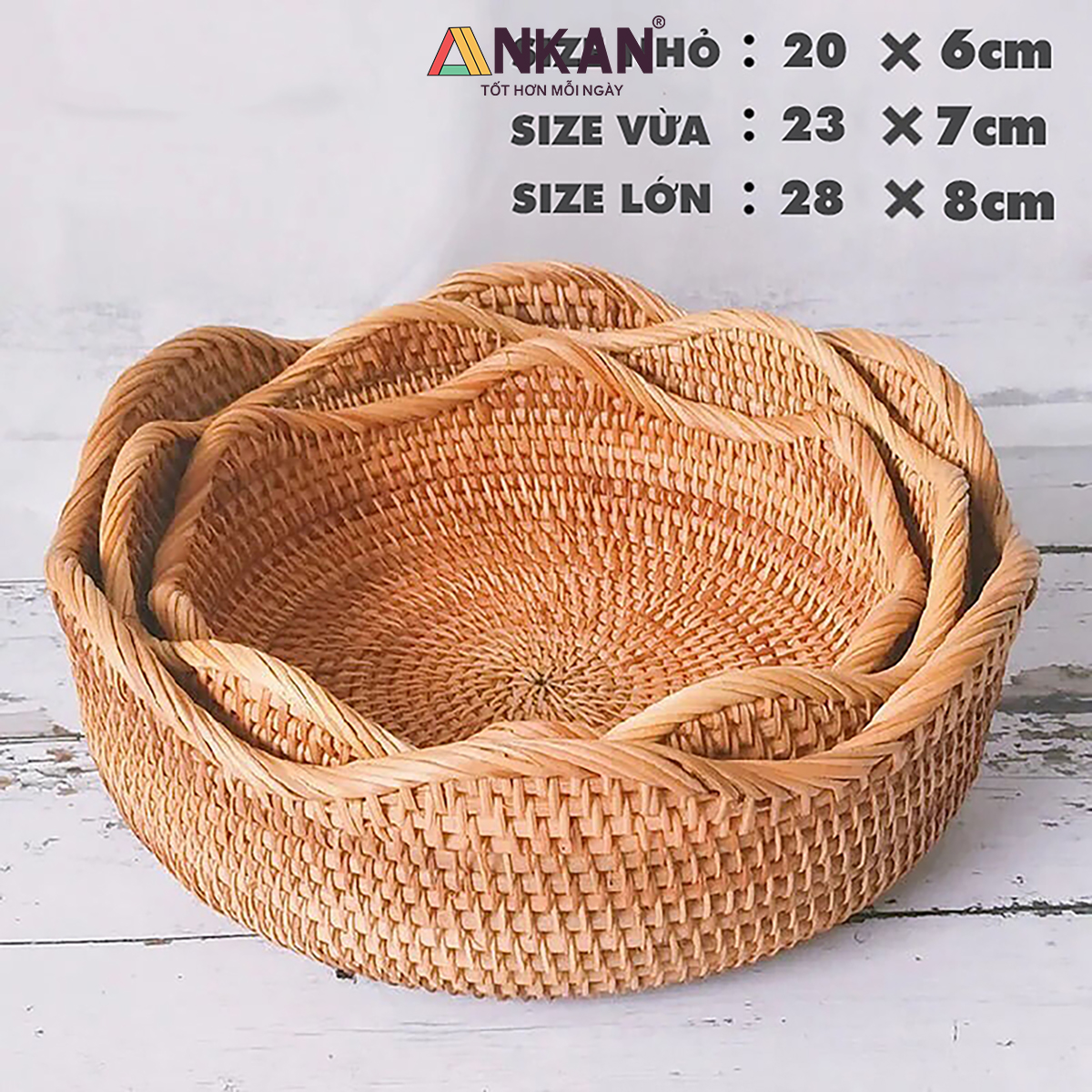 Rổ Đựng Trái Cây, Đồ Khô Chất Liệu Mây Tre Đan Thủ Công, Giỏ Đựng Đồ Decor Nhà Ăn, Phòng Khách