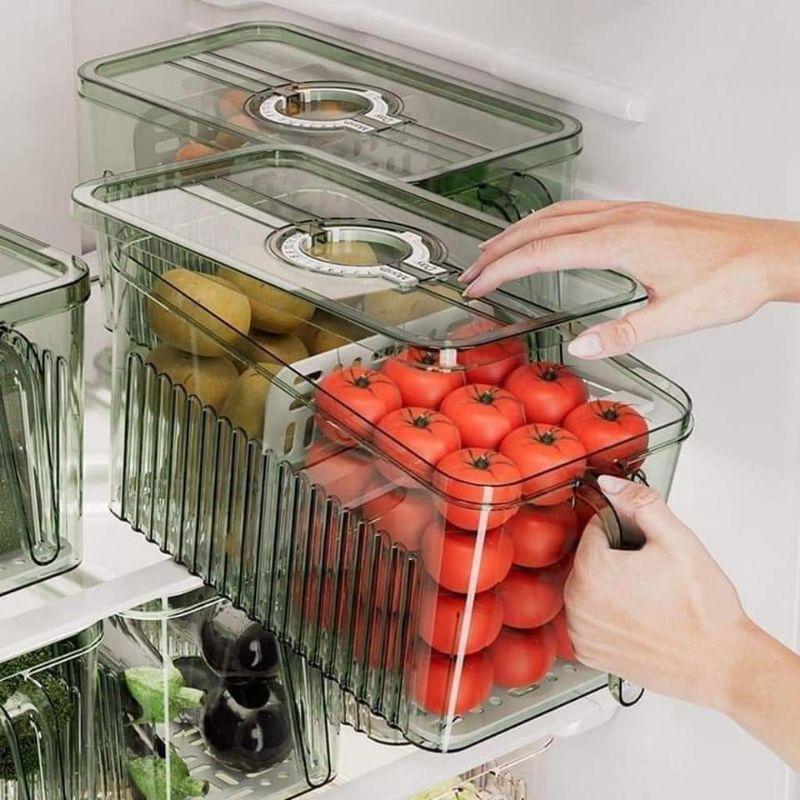 Hộp Bảo Quản Thực Phẩm Tủ Lạnh 3.5L Trong Suốt Có Khay Lót Đáy Và Tay Cầm