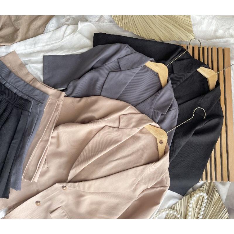 SET ÁO CỔ VEST + CHÂN VÁY XẾP LY