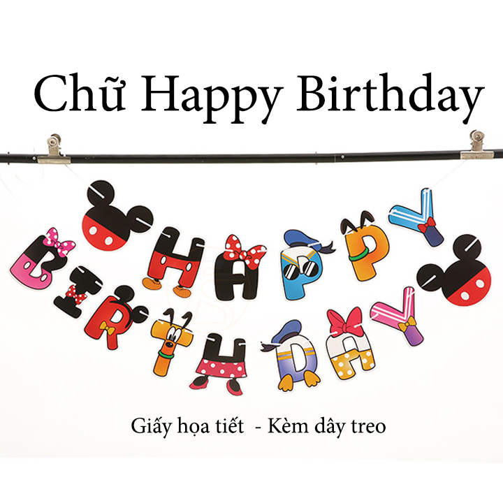 Bộ trang trí sinh nhật happy birthday chuột mickey - Sét bong bóng trang trí tiệc thôi nôi, đầy tháng cho trẻ