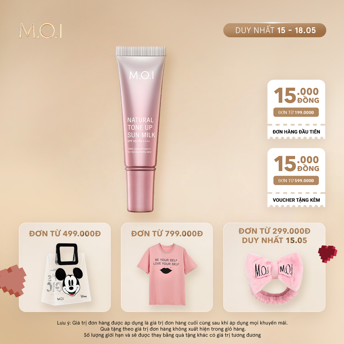 Kem chống nắng Nâng tông M.O.I Natural Tone Up Sun Milk 10ml