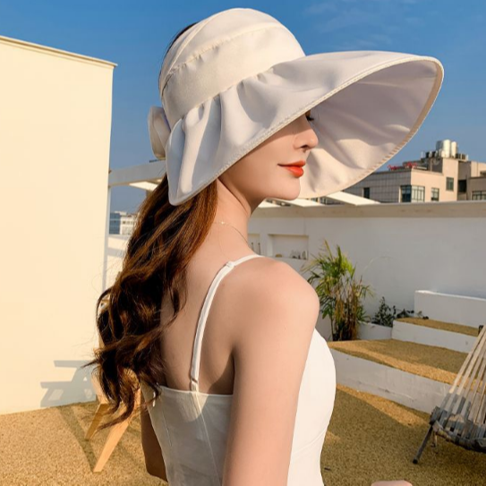 Mũ rộng vành chống nắng phong cách Hàn, nón chống nắng gắn nơ thời trang