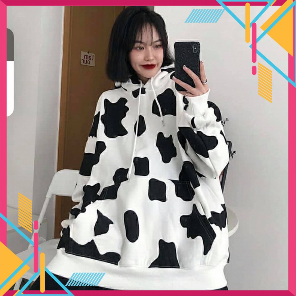 Áo HOODIE Bò Sữa Unisex Freesize 40 đến 65kg, áo khoác hoodie bò sửa ulzzang from rộng có mủ phong cách hàn quốc cá tính chống nắng che mưa