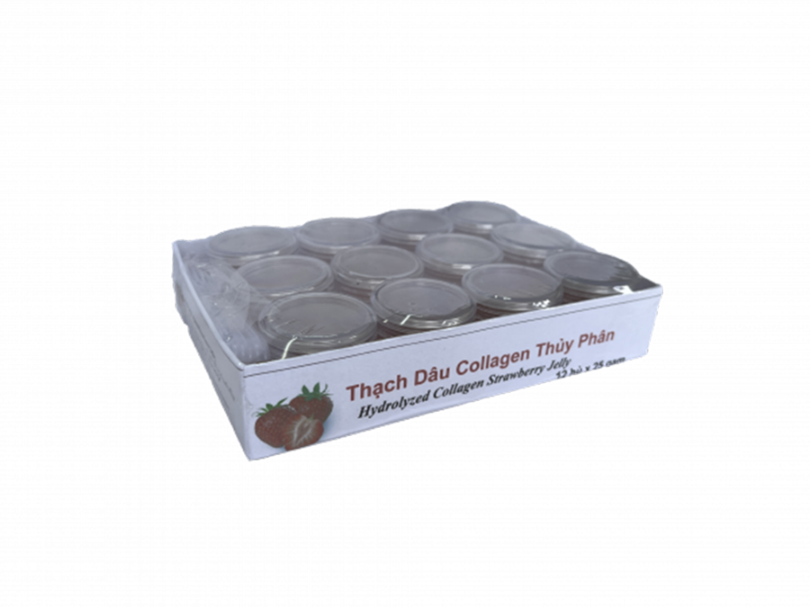 Thạch Dâu Collagen Thủy Phân Tha Von khay 12 hũ x 25 gam Hỗ trợ giảm cân , trẻ hóa làn da , da mịn màng trắng sáng