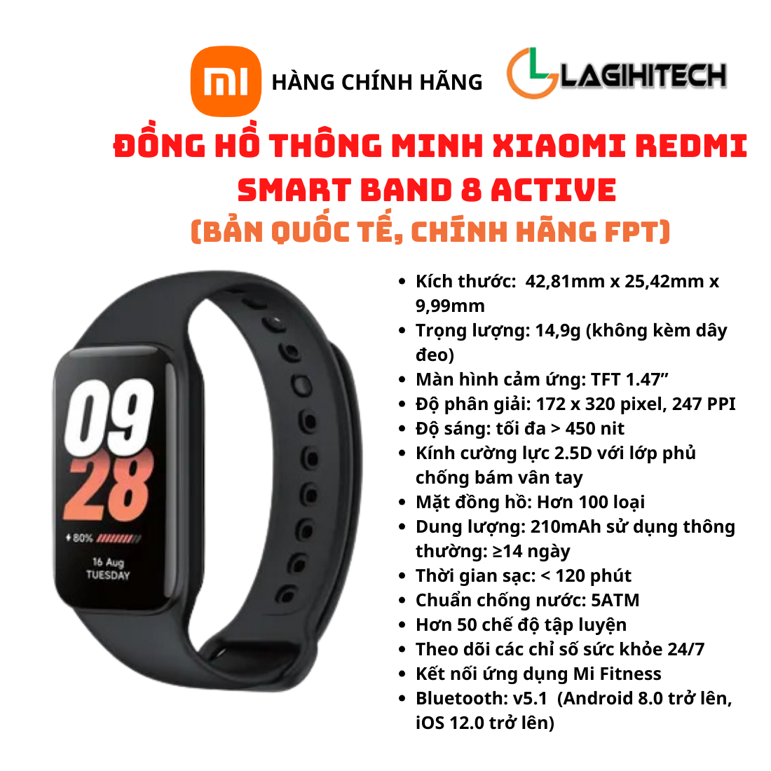 Đồng Hồ Thông Minh Xiaomi Mi Band 8 Active Bản Quốc Tế - Hàng Chính Hãng