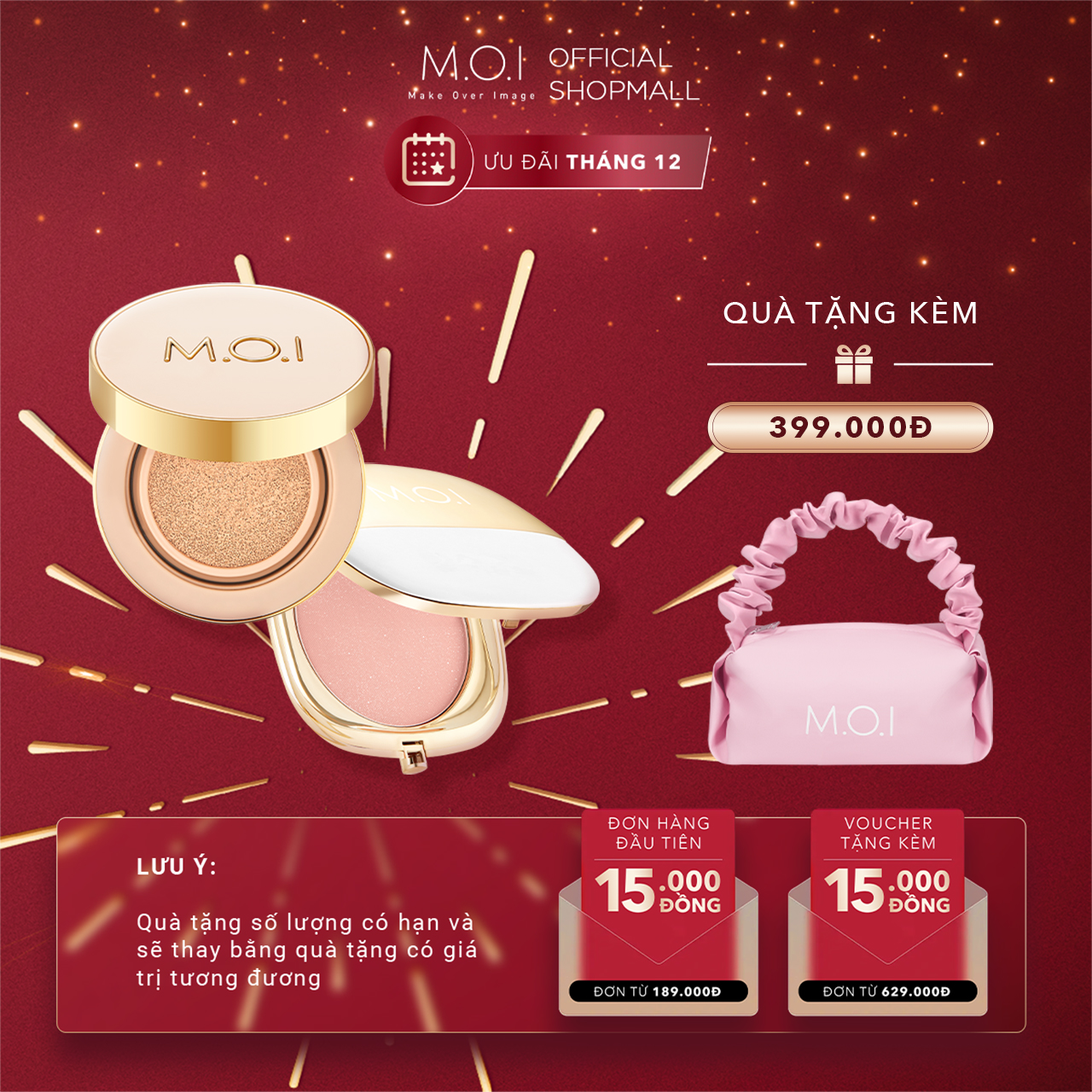 Bộ đôi Phiên bản mùa lễ hội  Phấn nước M.O.I Premium Baby Skin và Phấn má hồng M.O.I 