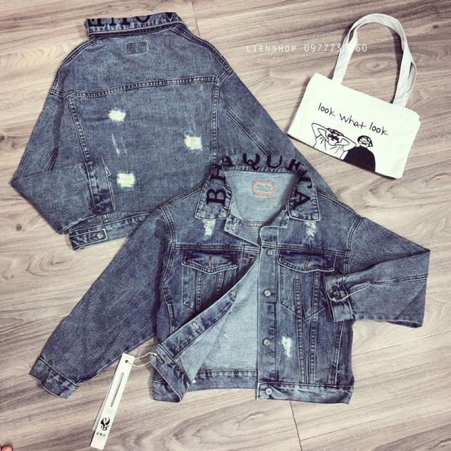 Áo khoác Jeans thêu chữ cổ siêu chất