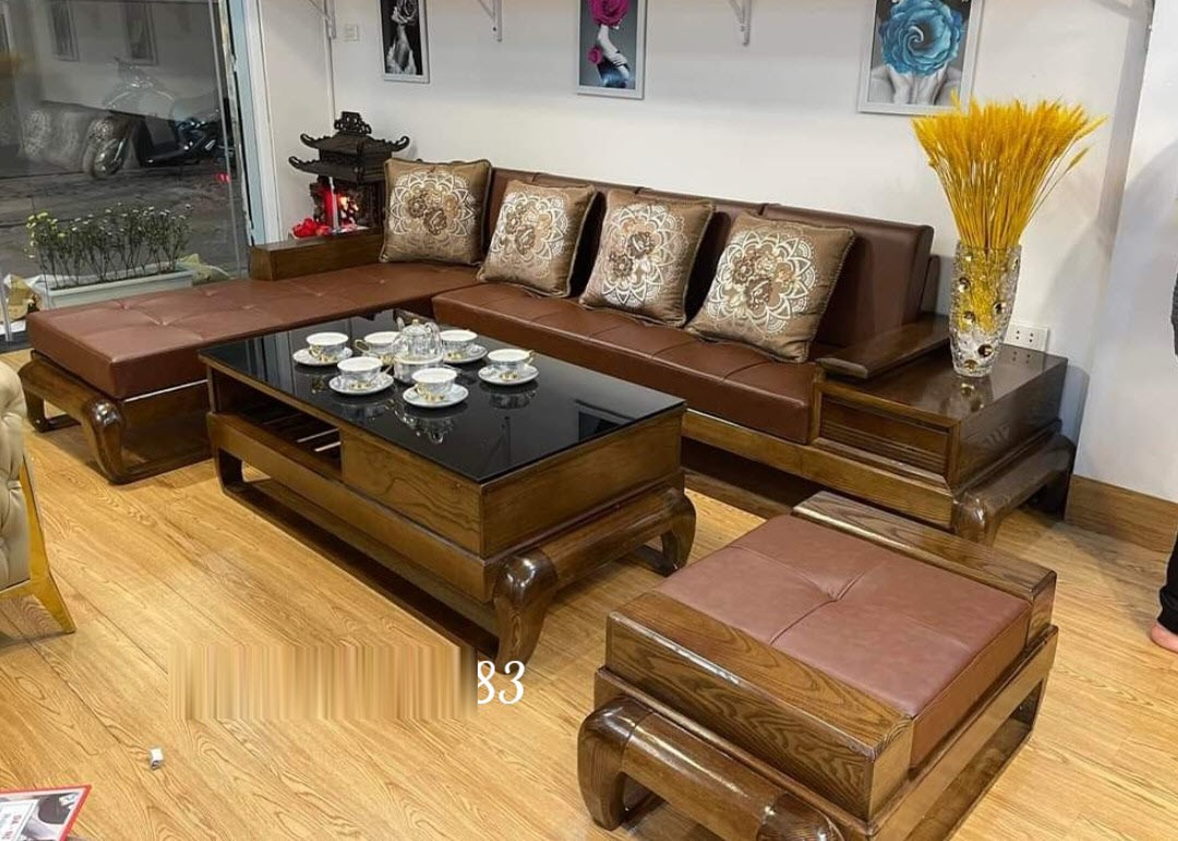 Bộ sofa góc mẫu đùi gà G01 gỗ sồi nga nhiều kích thước