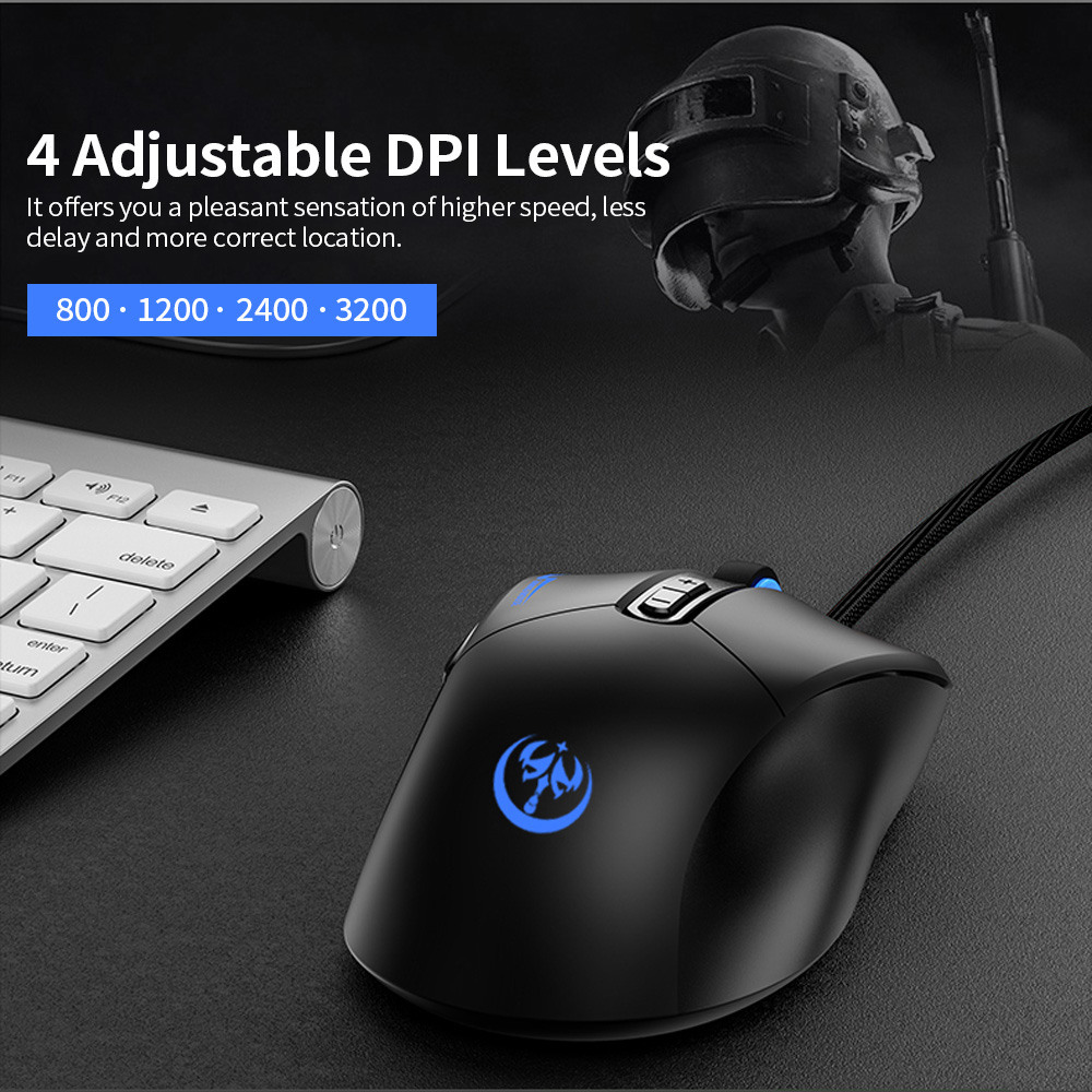 Chuột Chơi Game Có Dây 3200DPI 4 Mức DPI Có Thể Điều Chỉnh 7 Nút Nhấn, Màu Đen Sáng