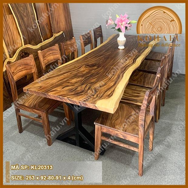 Mặt bàn dài gỗ me tây nguyên tấm uốn lượn tự nhiên KL20313