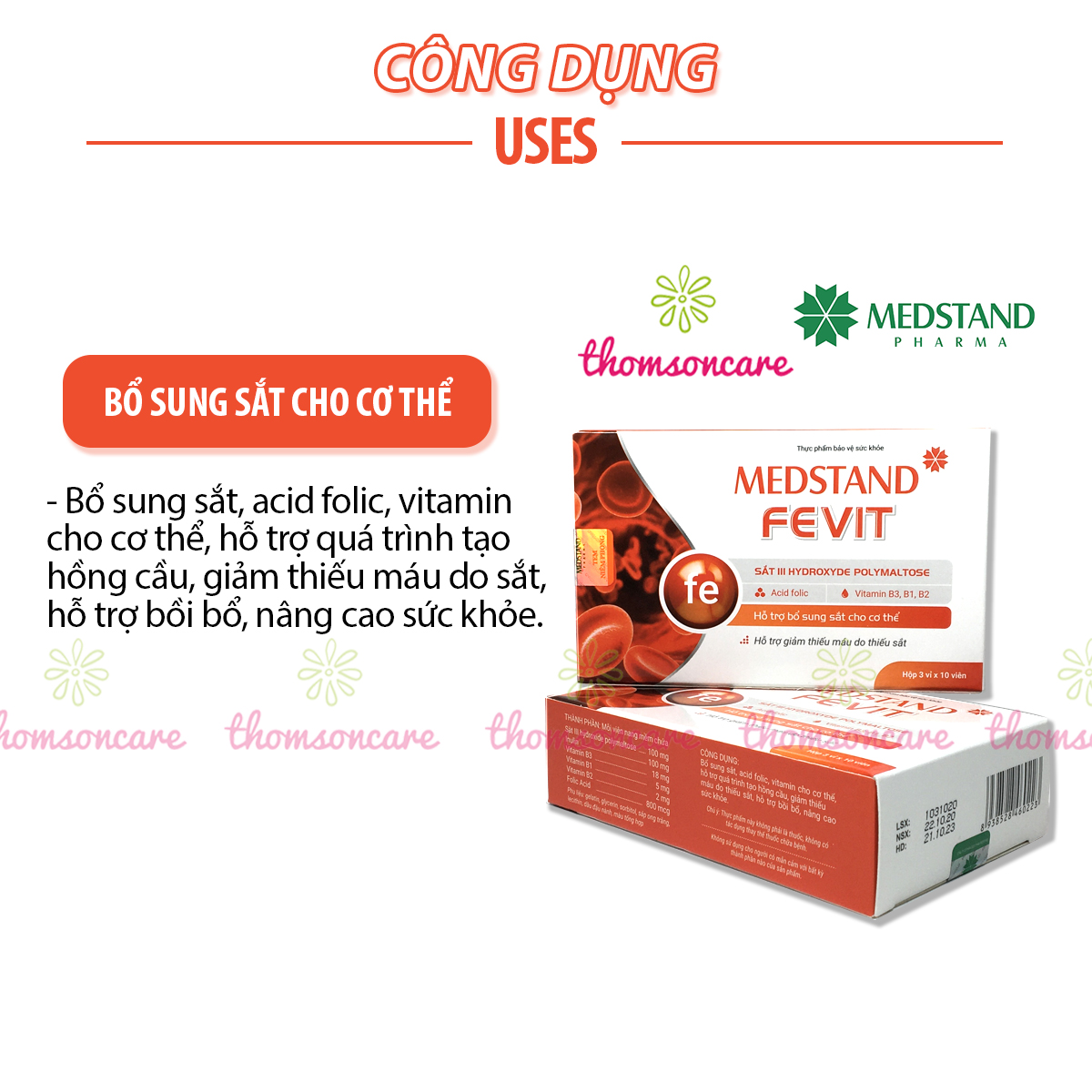 Bổ sung sắt và Acid Folic cho bà bầu - Medstand Fevit - Hộp 30 viên bổ máu cho phụ nữ mang thai, sau sinh