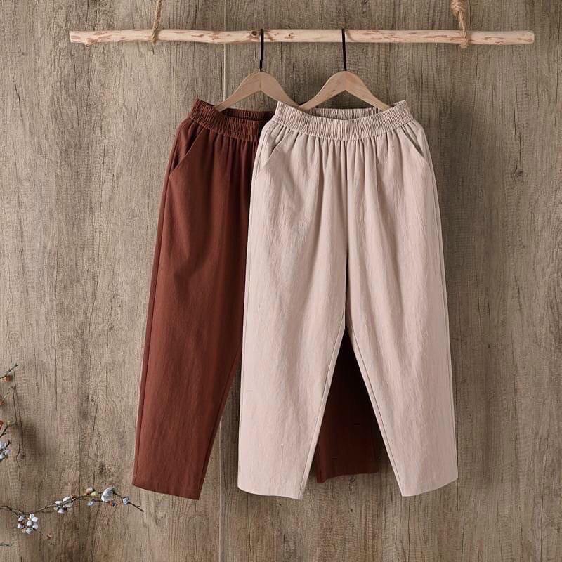 Quần Baggy Nữ Vải Đũi Thái Cạp Chun Nhẹ Mát
