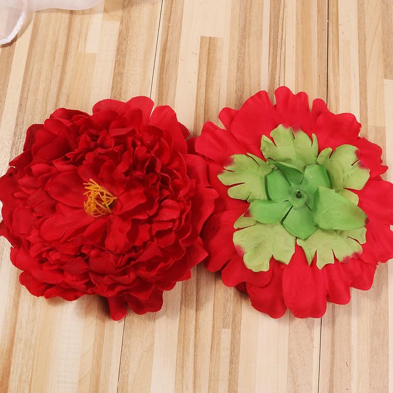 Đầu bông mẫu đơn lụa cao cấp,hoa hồng mẫu đơn 13cm