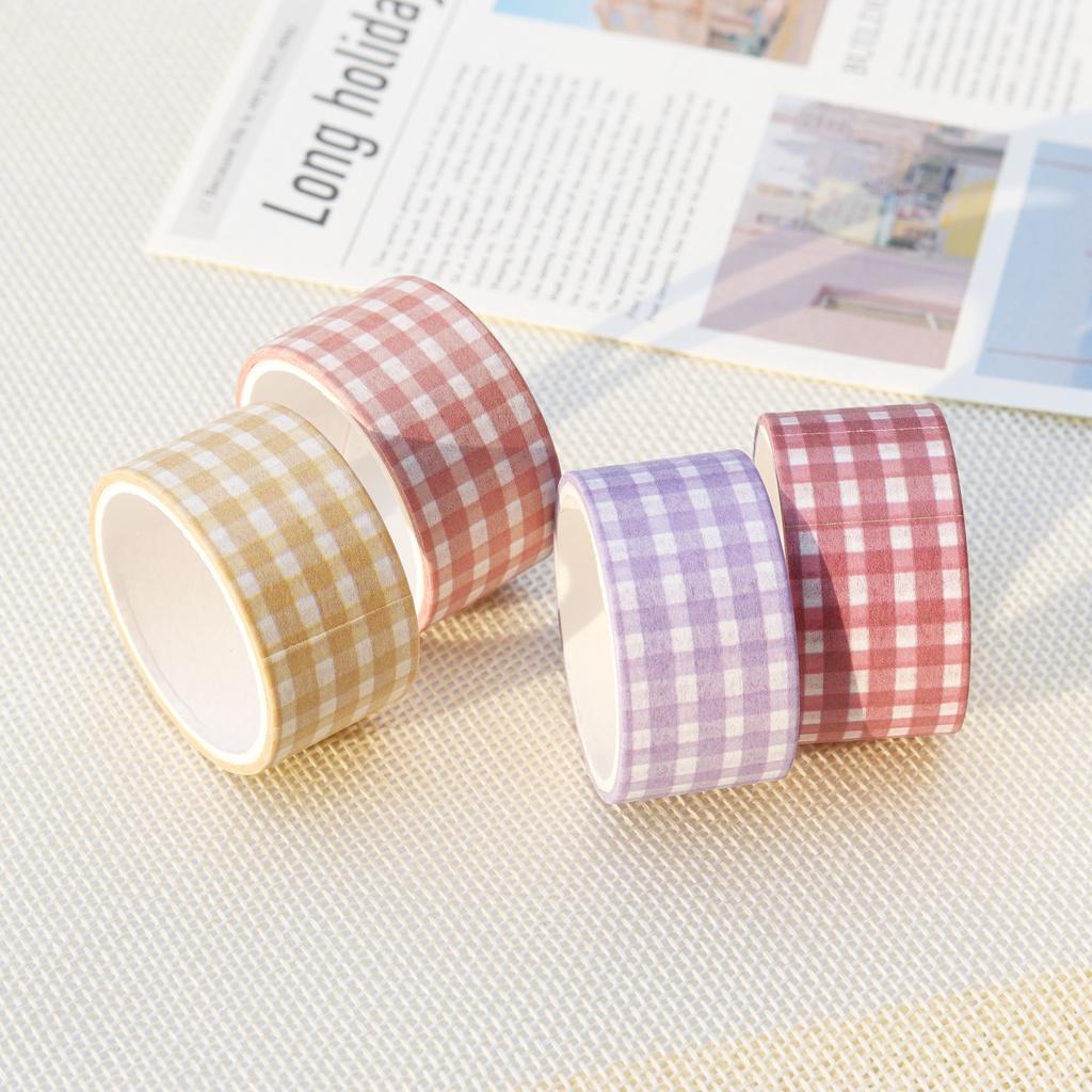 Washi Tape - Set 4 Băng Keo Dán Họa Tiết Caro Retro Màu Pastel