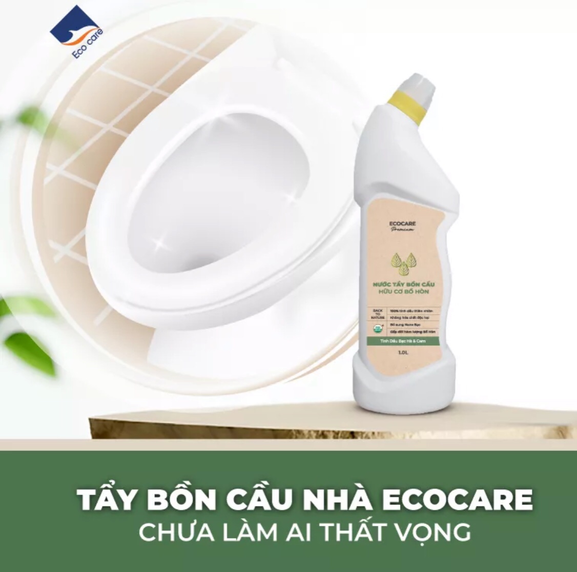 Nước tẩy rửa bồn cầu cao cấp Ecocare tinh dầu Bạc Hà & Cam 1L - Tẩy sạch vết ố vàng, diệt vi khuẩn, khử mùi