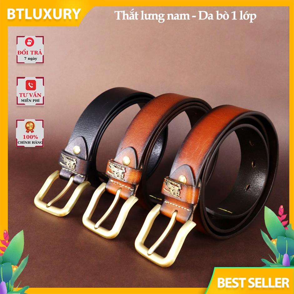 Thắt lưng nam da bò 1 lớp, mặt khóa đồng nguyên khối - Bảo hành 2 năm