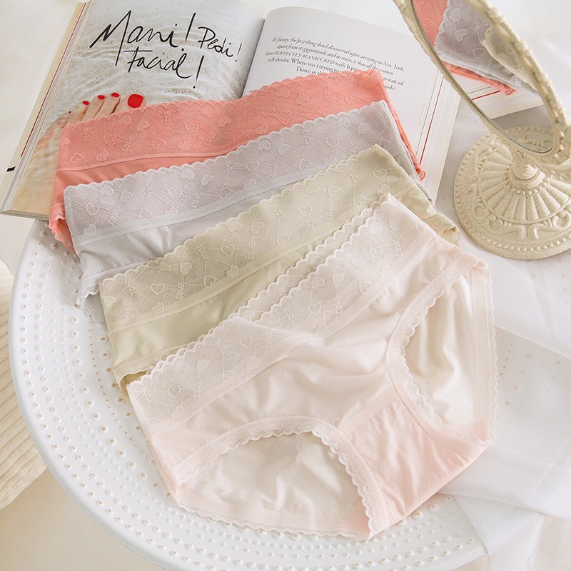 Quần Lót Cotton Cạp Ren Họa Tiết Tim FLQ43