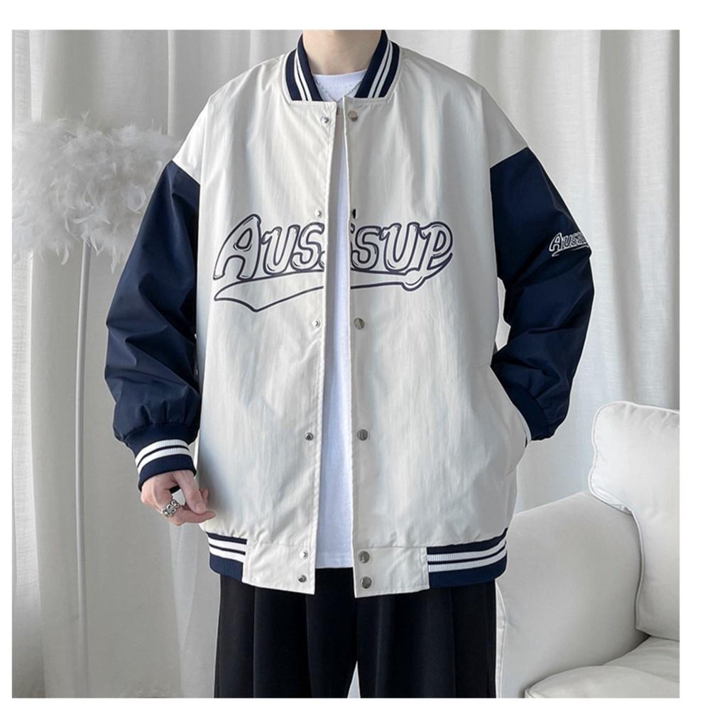 Áo khoác bomber nam nữ unisex-Áo bóng chày Form rộng AUSSUP chất liệu dù 2 lớp dày dặn