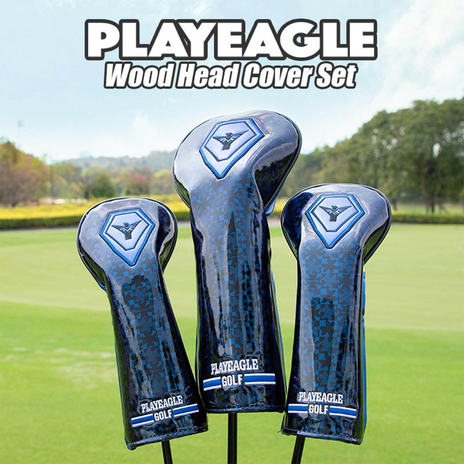 3pcs Golf Head Cover with Interchangeable Number Tag Headcover Guard for Driver Fairway Woods