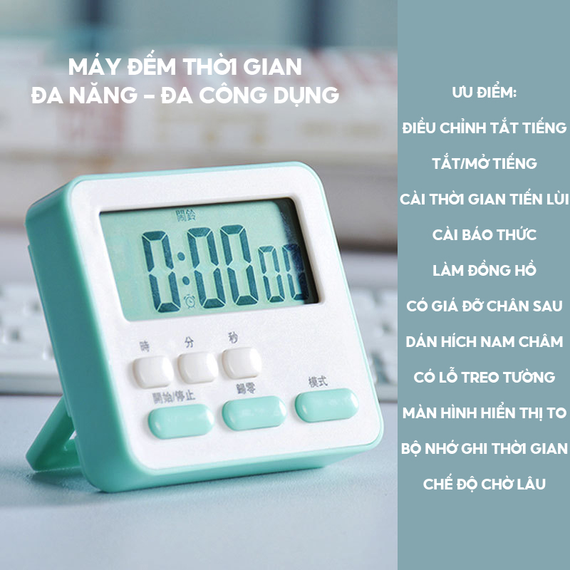 Đồng Hồ Bấm Giờ Hẹn Giờ Báo Thức Sắp Xếp Thời Gian Học Bài Làm Việc Hoặc Nấu Ăn Có Giá Đỡ Tiện Lợi Màn Hình Led Đơn Sắc